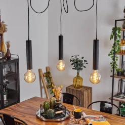 hofstein Suspension Wheelwright Nickel mat, Noir, 3 lumières