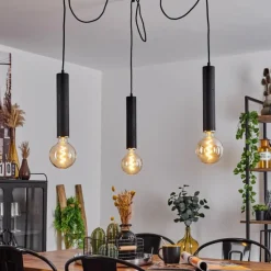 hofstein Suspension Wheelwright Nickel mat, Noir, 3 lumières