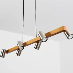 Lampes Industrielles-hofstein Suspension Zuoz Écru, Nickel mat, 6 lumières