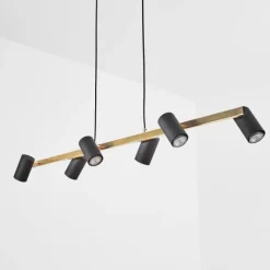 Luminaires Scandinaves-hofstein Suspension Zuoz Laiton, Noir, 6 lumières