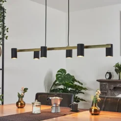 Luminaires Scandinaves-hofstein Suspension Zuoz Laiton, Noir, 6 lumières