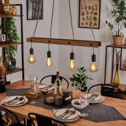 Lampes Industrielles-hofstein Suspension Aarhus Bois foncé, Noir, 4 lumières