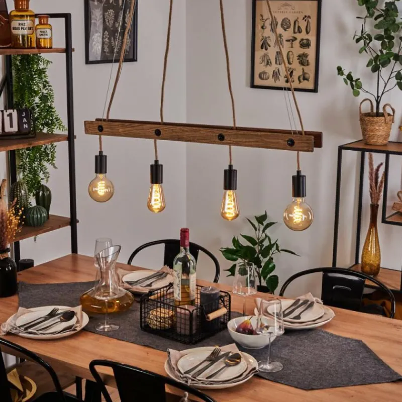 Lampes Industrielles-hofstein Suspension Aarhus Bois foncé, Noir, 4 lumières