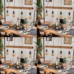 Lampes Industrielles-hofstein Suspension Aarhus Bois foncé, Noir, 4 lumières