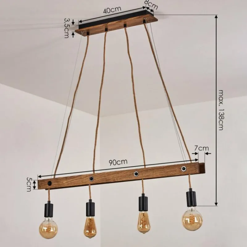 Lampes Industrielles-hofstein Suspension Aarhus Bois foncé, Noir, 4 lumières