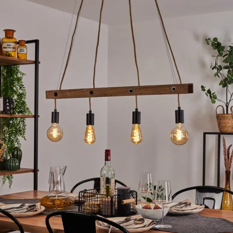 Lampes Industrielles-hofstein Suspension Aarhus Bois foncé, Noir, 4 lumières