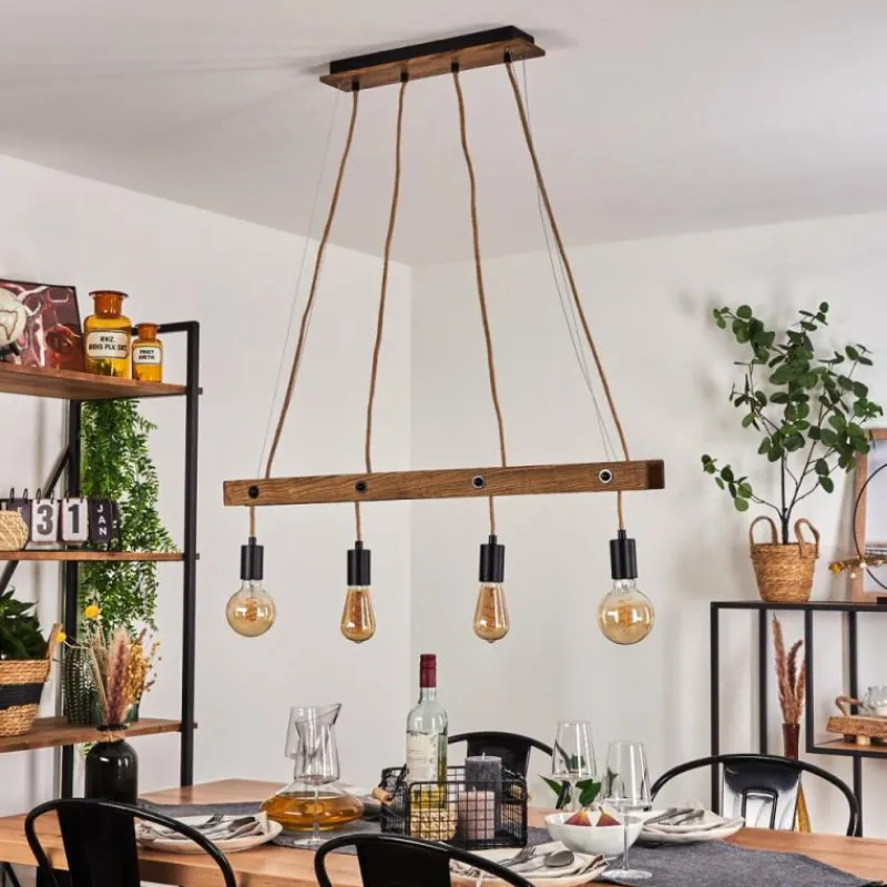 Lampes Industrielles-hofstein Suspension Aarhus Bois foncé, Noir, 4 lumières