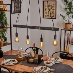 Lampes Industrielles-hofstein Suspension Aarhus Bois foncé, Noir, 4 lumières