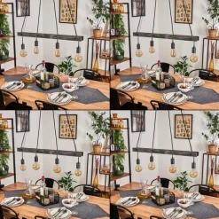 Lampes Industrielles-hofstein Suspension Aarhus Bois foncé, Noir, 4 lumières