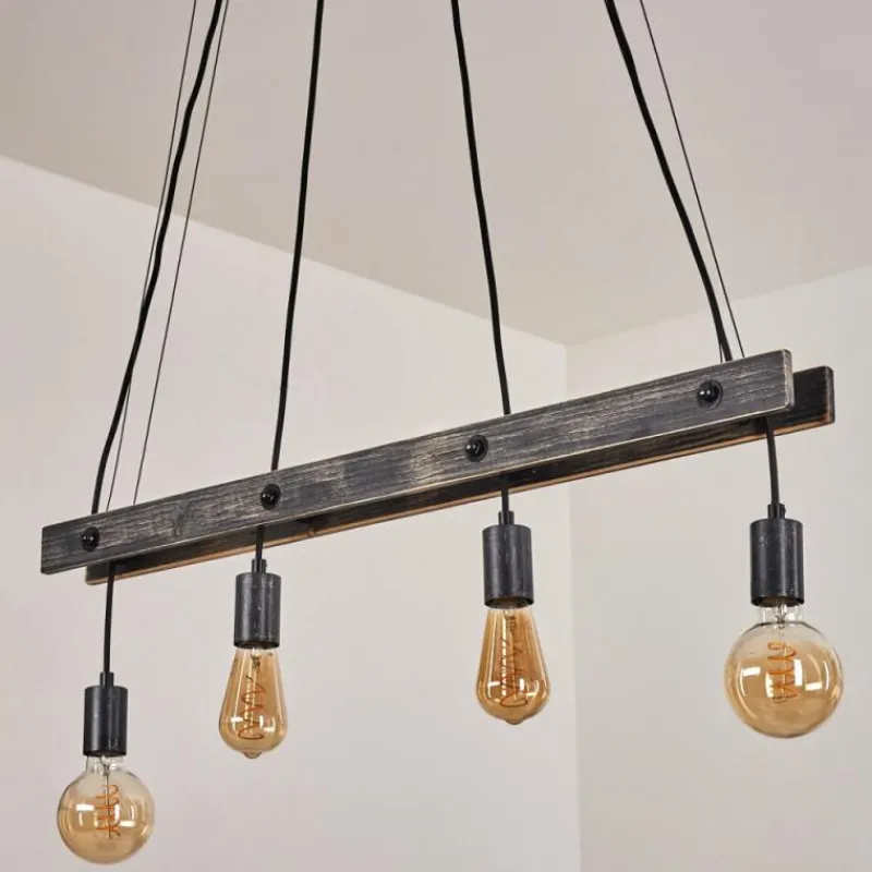 Lampes Industrielles-hofstein Suspension Aarhus Bois foncé, Noir, 4 lumières