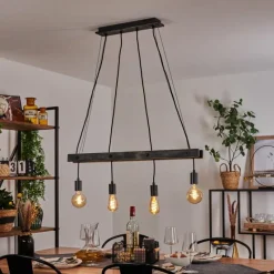 Lampes Industrielles-hofstein Suspension Aarhus Bois foncé, Noir, 4 lumières