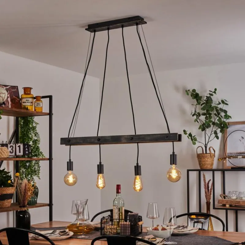Lampes Industrielles-hofstein Suspension Aarhus Bois foncé, Noir, 4 lumières