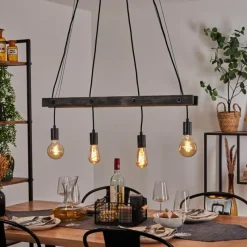 Lampes Industrielles-hofstein Suspension Aarhus Bois foncé, Noir, 4 lumières