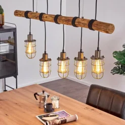Style Boho-Chic-Lampe Suspension Adama Bois foncé, Noir, 5 lumières