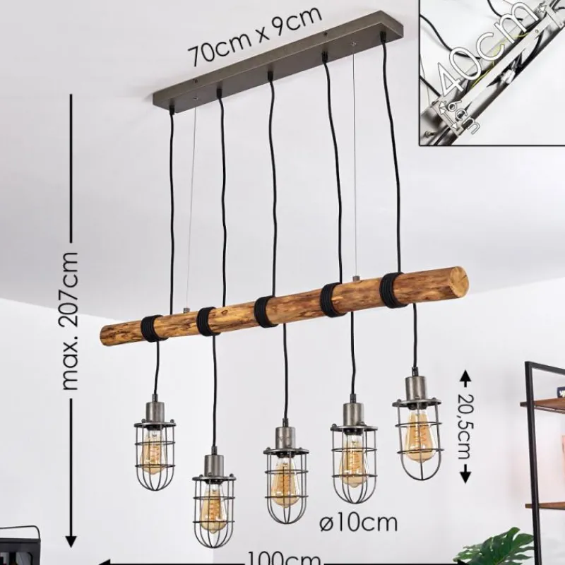Style Boho-Chic-Lampe Suspension Adama Bois foncé, Noir, 5 lumières