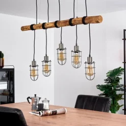 Style Boho-Chic-Lampe Suspension Adama Bois foncé, Noir, 5 lumières