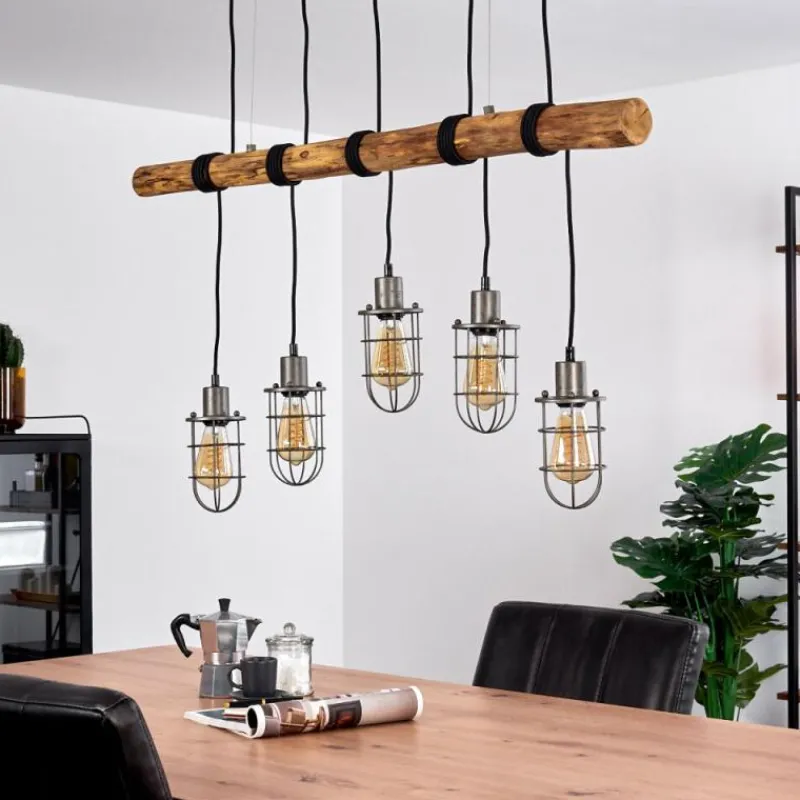 Style Boho-Chic-Lampe Suspension Adama Bois foncé, Noir, 5 lumières