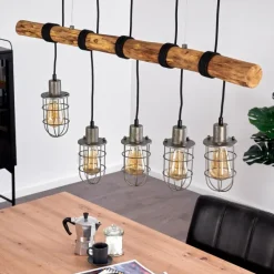 Style Boho-Chic-Lampe Suspension Adama Bois foncé, Noir, 5 lumières