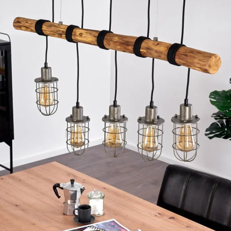 Style Boho-Chic-Lampe Suspension Adama Bois foncé, Noir, 5 lumières