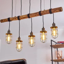 Style Boho-Chic-Lampe Suspension Adama Bois foncé, Noir, 5 lumières