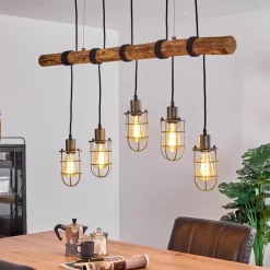 Style Boho-Chic-Lampe Suspension Adama Bois foncé, Noir, 5 lumières