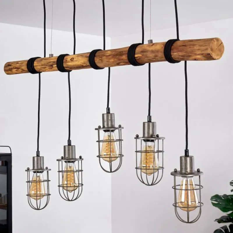 Style Boho-Chic-Lampe Suspension Adama Bois foncé, Noir, 5 lumières