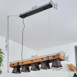 Lampes Vintages & Rétros-hofstein Suspension Aduard Bois foncé, Noir, 5 lumières
