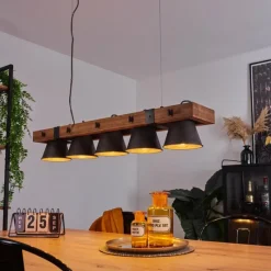 Lampes Vintages & Rétros-hofstein Suspension Aduard Bois foncé, Noir, 5 lumières