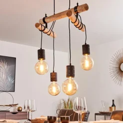 hofstein Suspension Ajaccio Bois clair, Noir, 4 lumières