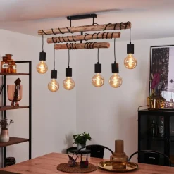 Style Boho-Chic-hofstein Suspension Ajaccio Bois clair, Noir, 6 lumières