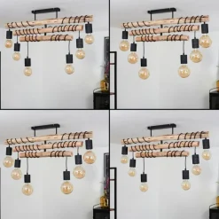 Style Boho-Chic-hofstein Suspension Ajaccio Bois clair, Noir, 6 lumières