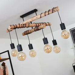 Style Boho-Chic-hofstein Suspension Ajaccio Bois clair, Noir, 6 lumières