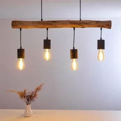 Luminaires Scandinaves-hofstein Suspension Ajaccio Bois foncé, Noir, 4 lumières