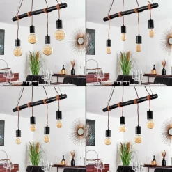 Lampes Vintages & Rétros-hofstein Suspension Ajaccio Bois foncé, Noir, 4 lumières