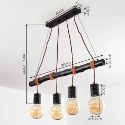 Lampes Vintages & Rétros-hofstein Suspension Ajaccio Bois foncé, Noir, 4 lumières