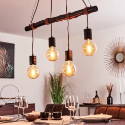 Lampes Vintages & Rétros-hofstein Suspension Ajaccio Bois foncé, Noir, 4 lumières