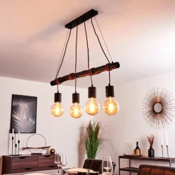 Lampes Vintages & Rétros-hofstein Suspension Ajaccio Bois foncé, Noir, 4 lumières