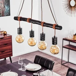 Lampes Vintages & Rétros-hofstein Suspension Ajaccio Bois foncé, Noir, 4 lumières
