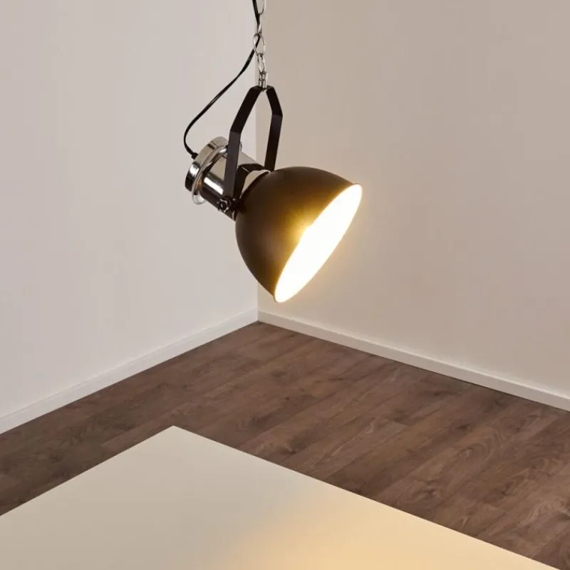 Lampes Industrielles-hofstein Suspension Alamosa Chrome, Noir, 1 lumière