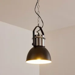 Lampes Industrielles-hofstein Suspension Alamosa Chrome, Noir, 1 lumière