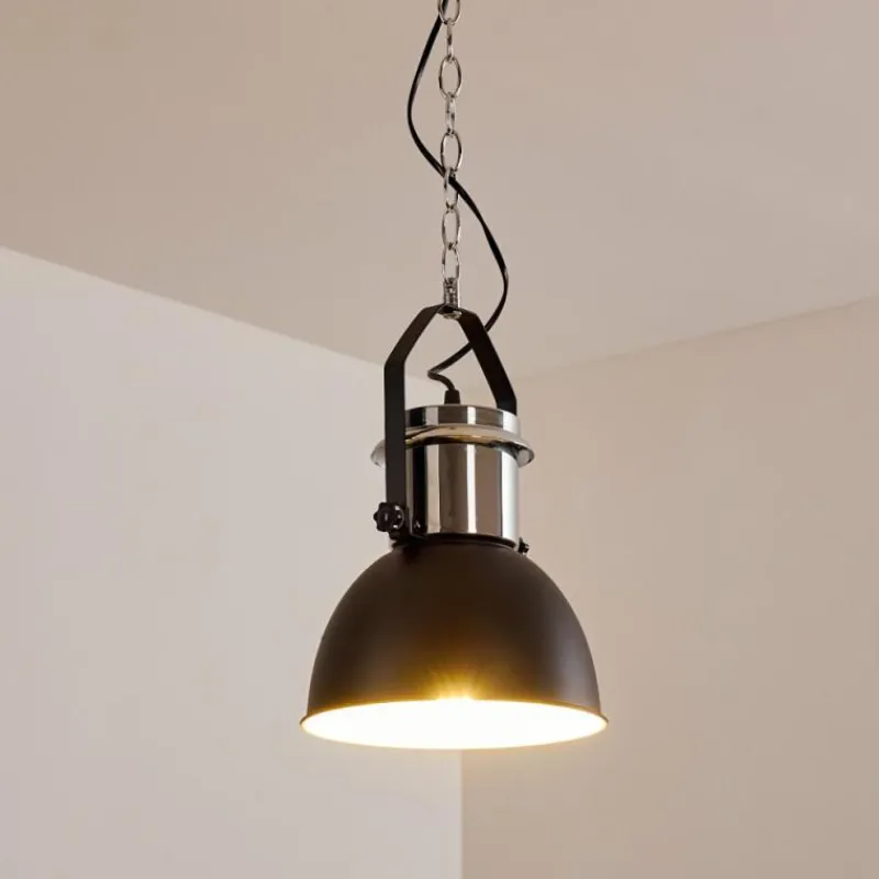 Lampes Industrielles-hofstein Suspension Alamosa Chrome, Noir, 1 lumière