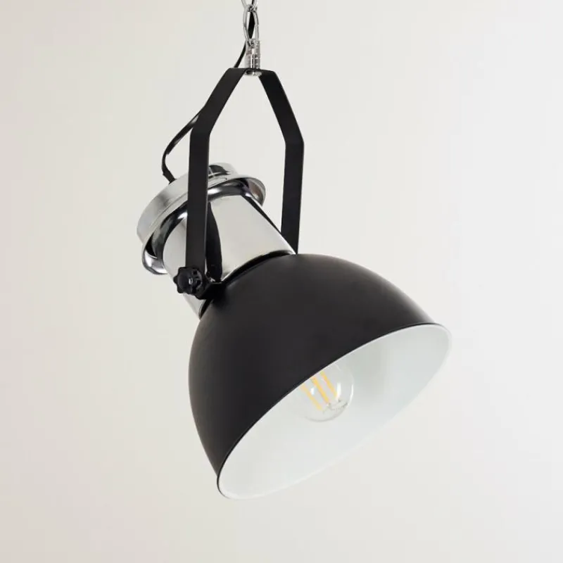 Lampes Industrielles-hofstein Suspension Alamosa Chrome, Noir, 1 lumière