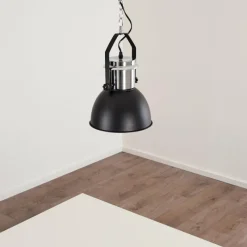 Lampes Industrielles-hofstein Suspension Alamosa Chrome, Noir, 1 lumière