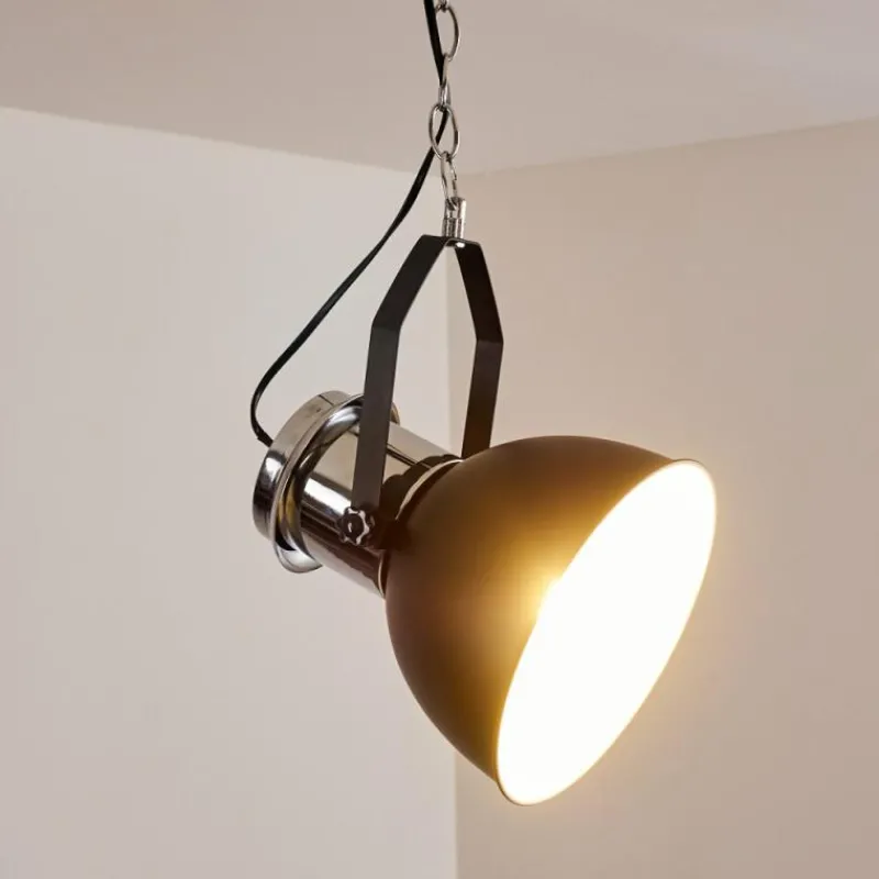 Lampes Industrielles-hofstein Suspension Alamosa Chrome, Noir, 1 lumière