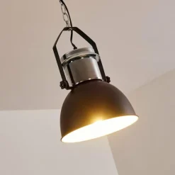 Lampes Industrielles-hofstein Suspension Alamosa Chrome, Noir, 1 lumière