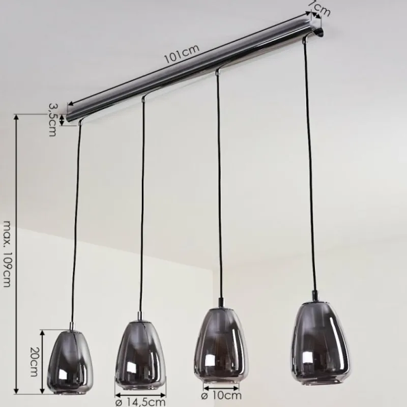 Suspension Verre Fumé-hofstein Suspension Alvares Chrome, 4 lumières