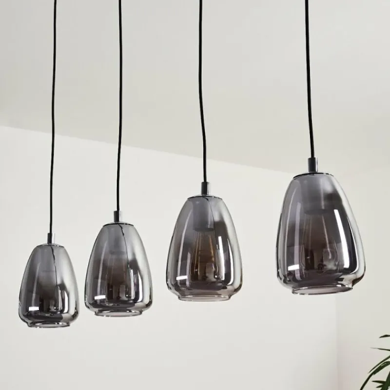 Suspension Verre Fumé-hofstein Suspension Alvares Chrome, 4 lumières