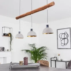 Luminaires Rustiques-hofstein Suspension Ambri Bois clair, Nickel mat, 3 lumières