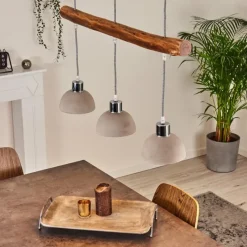 Luminaires Rustiques-hofstein Suspension Ambri Bois clair, Nickel mat, 3 lumières