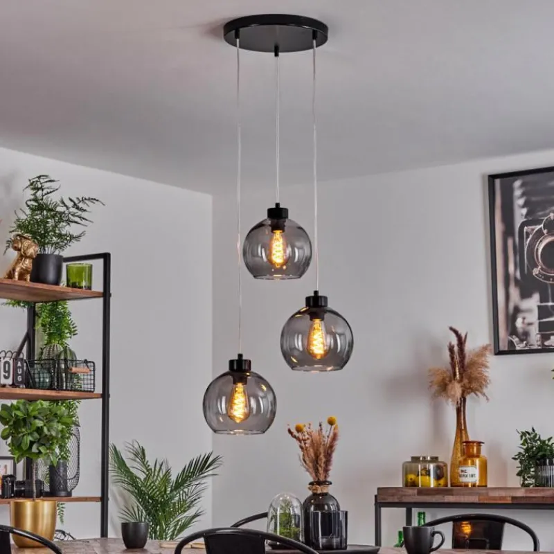 Suspension Verre Fumé-hofstein Suspension Andeer Noir, 3 lumières